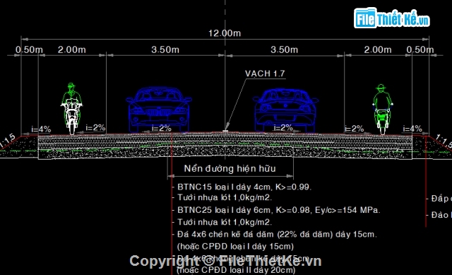 mặt cắt đường,đường nội thị,đường rộng 12m